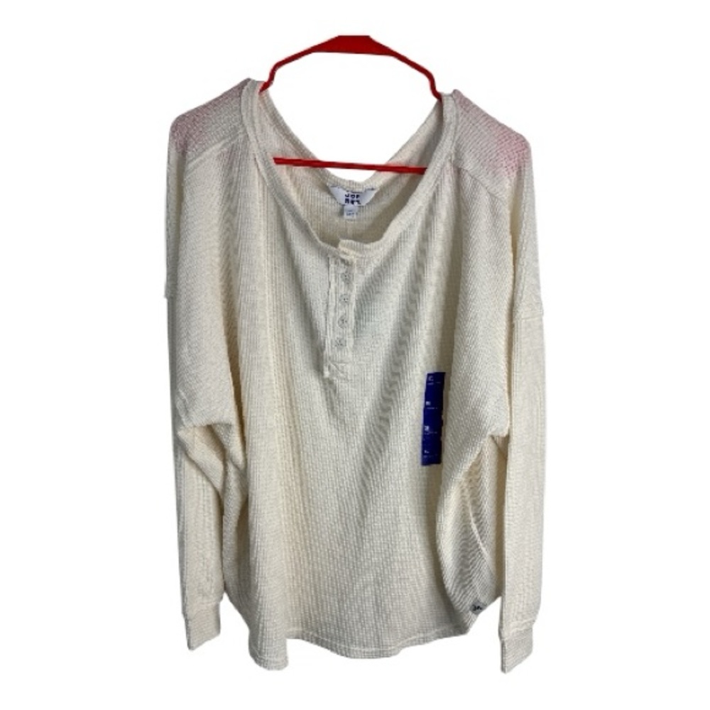 JoyLab Women’s Cream Waffle Knit Henley Long Sleeve Button Down Top Size XL NWT